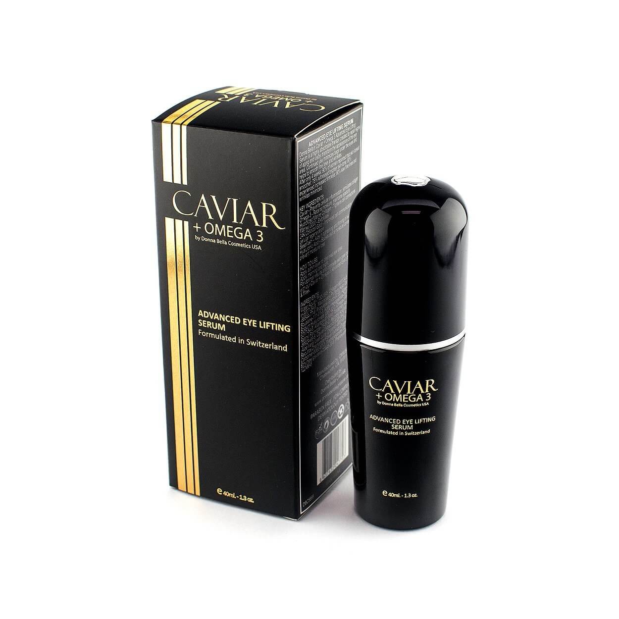 Advanced Eye Lifting Serum with caviar and Omega 3 in sleek packaging, designed to rejuvenate the eye area.