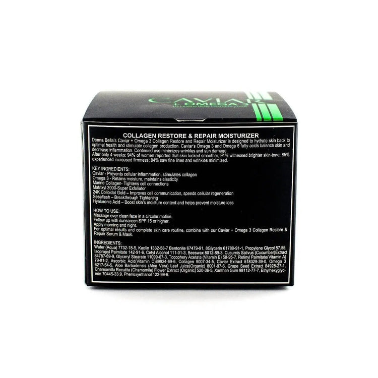 Collagen Restore & Repair Set box with key ingredients and directions for use, highlighting moisturizing benefits.