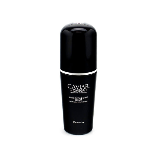 DMAE Neck & Chest Serum with caviar and omega 3, enhances skin tone and elasticity, reduces sagging and pigmentation.