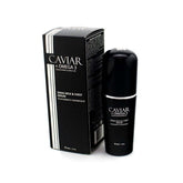 DMAE Neck & Chest Serum by Donna Bella, featuring caviar and omega 3, in a sleek black bottle with packaging.