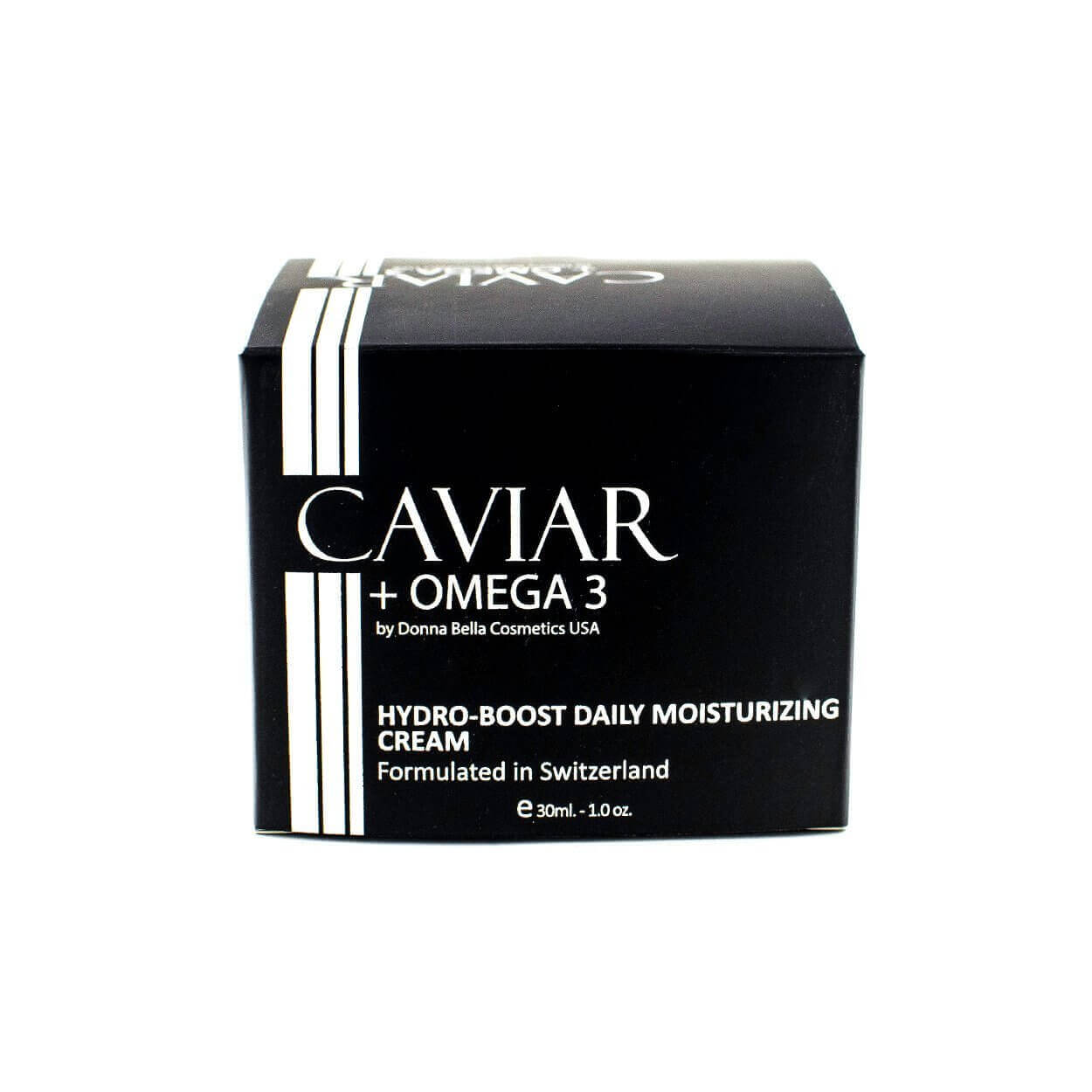 Hydro-Boost Daily Moisturizing Cream by Donna Bella, caviar and omega 3, premium skincare, formulated in Switzerland.