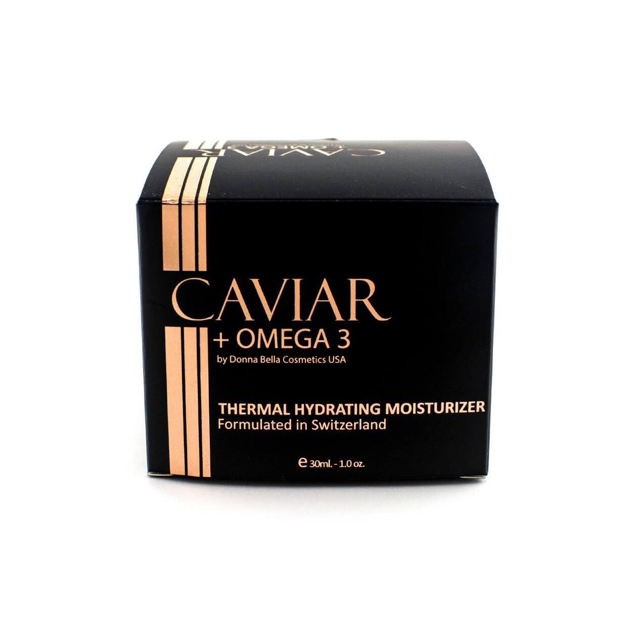 Caviar + Omega 3 Thermal Hydrating Moisturizer box by Donna Bella, formulated in Switzerland.