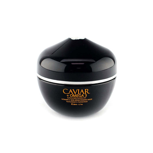 Caviar + Omega 3 Vitamin C Skin Brightening Mask in sleek black container for skin exfoliation and illumination.