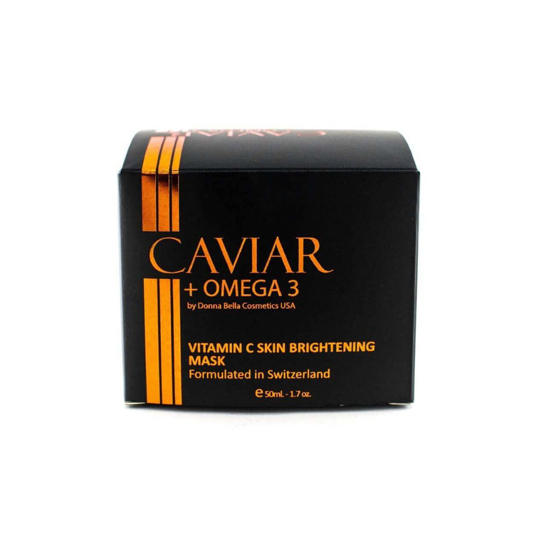 Donna Bella Caviar + Omega 3 Vitamin C Skin Brightening Mask packaging, 50ml, formulated in Switzerland.