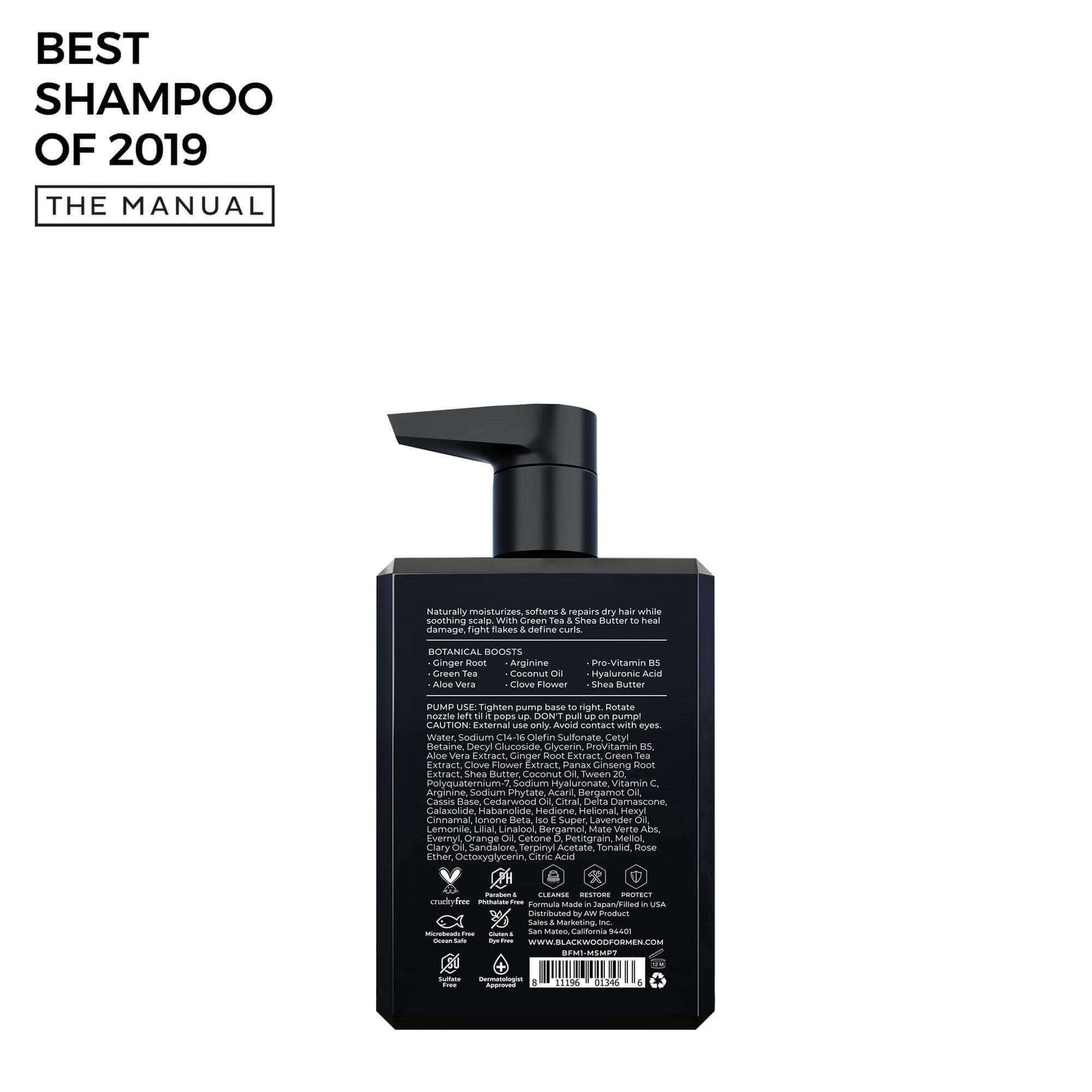 HydroBlast Moisturizing Shampoo bottle showcasing Best Shampoo of 2019 award by The Manual.