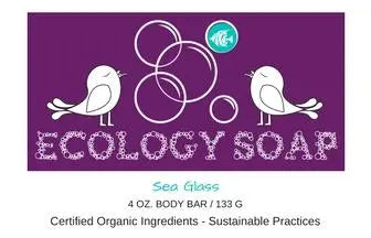 Sea Glass Body Bar soap with certified organic ingredients and sustainable practices, featuring whimsical bird design.