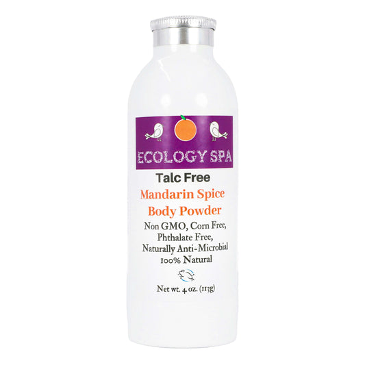 Talc-Free Mandarin Spice Body Powder by Ecology Spa, 100% natural, non-GMO, phthalate-free, exotic essential oil blend.