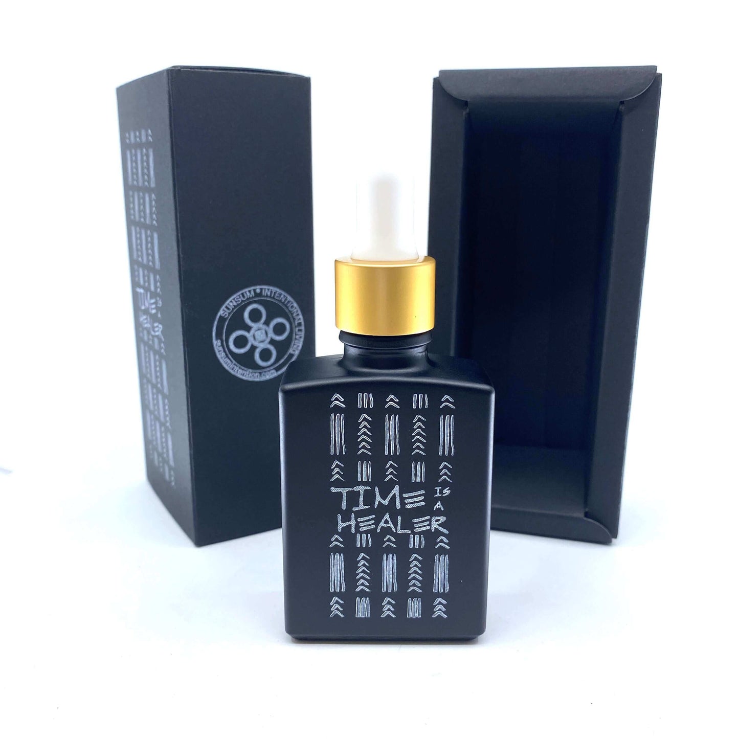 Time Is a Healer personal fragrance bottle with dropper and elegant packaging, 30 ml for wellness and relaxation.