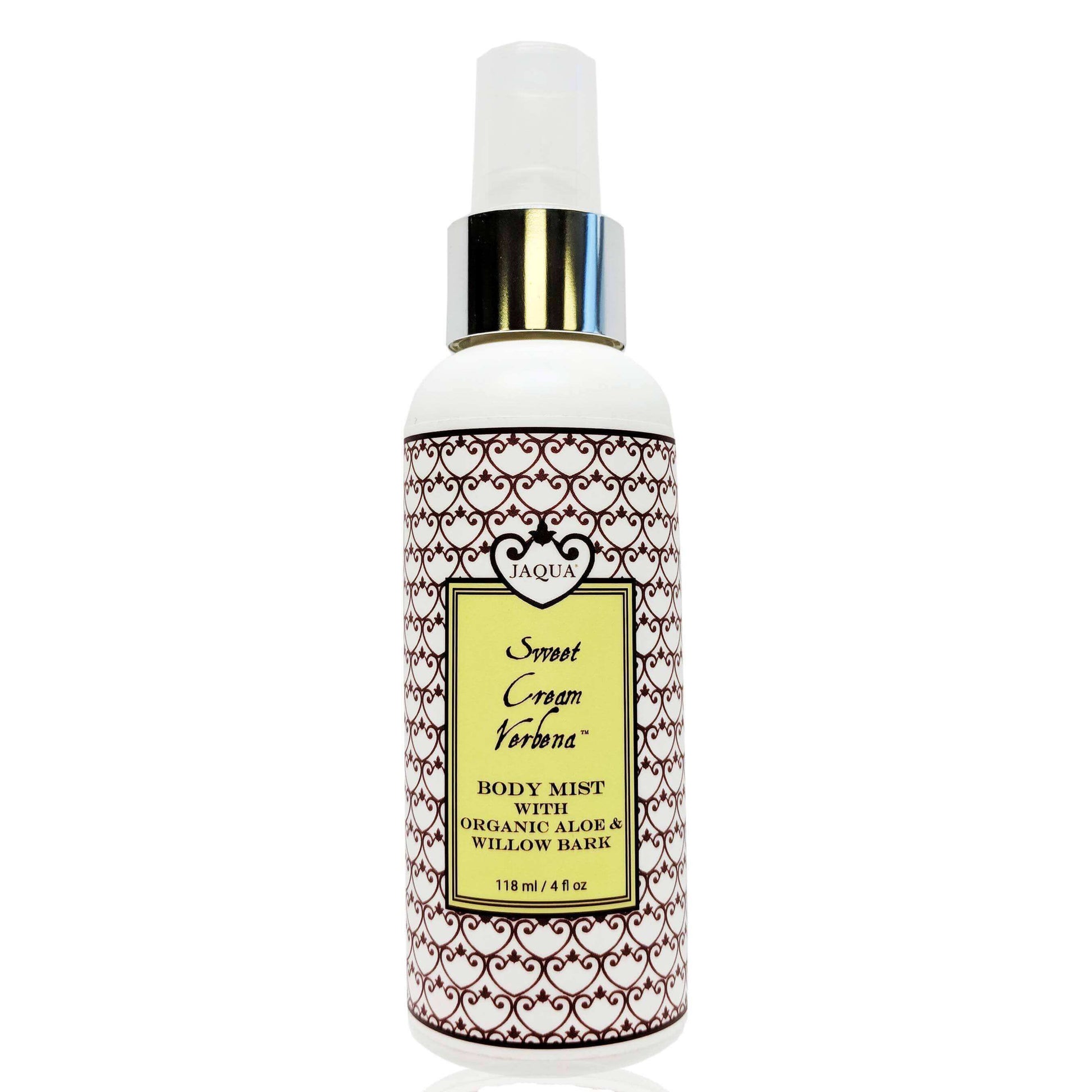 Sweet Cream Verbena hydrating body mist with organic aloe and willow bark in a spray bottle, 4 fl. oz.