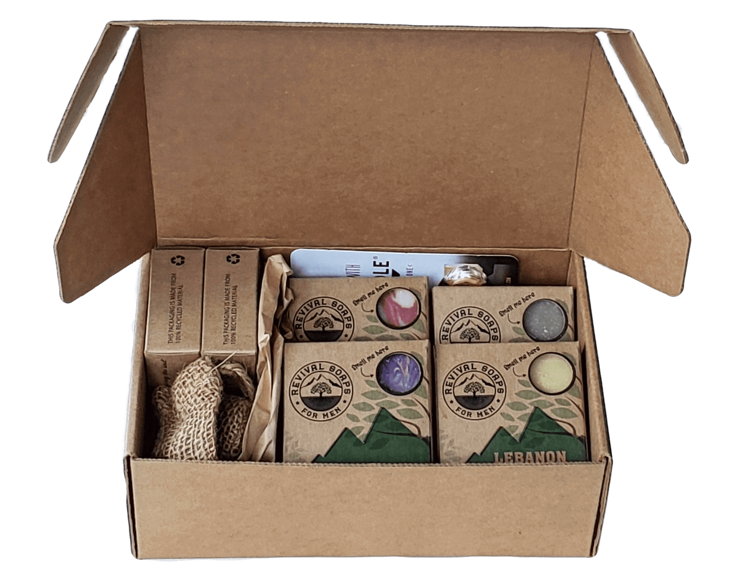 Revival Gift Set featuring six unique soap bars and shower essentials in an eco-friendly gift box.