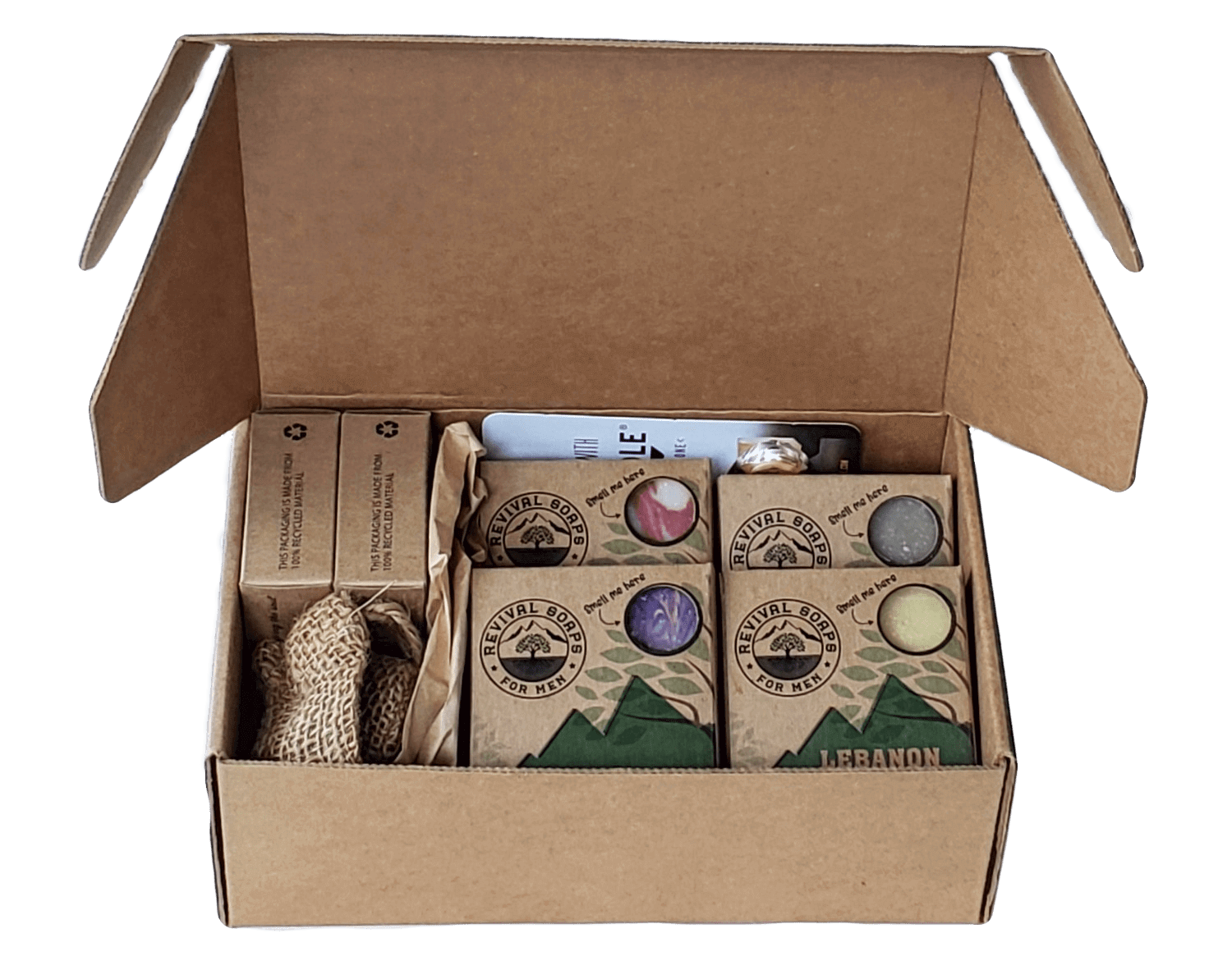 Revival Gift Set featuring six unique soap bars and shower essentials in an eco-friendly gift box.