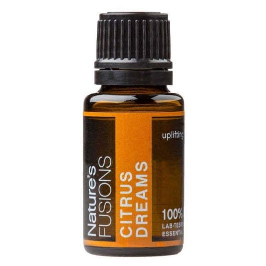 Citrus Dreams Blend Essential Oil 15ml from Nature's Fusions, uplifting citrus aroma for positive vibes.