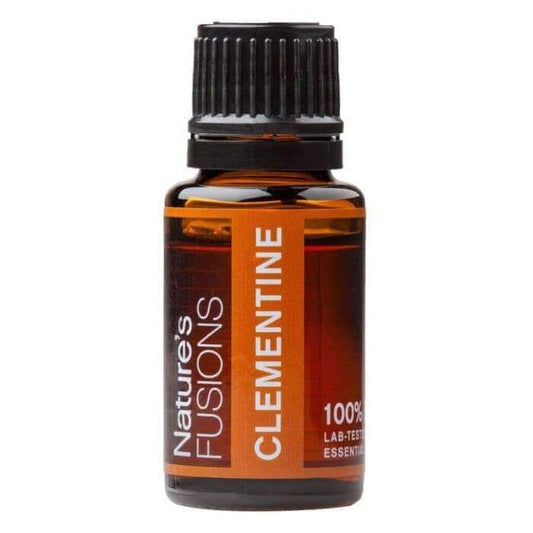 Clementine pure essential oil by Nature's Fusions in a 15ml bottle for aromatherapy and topical use.