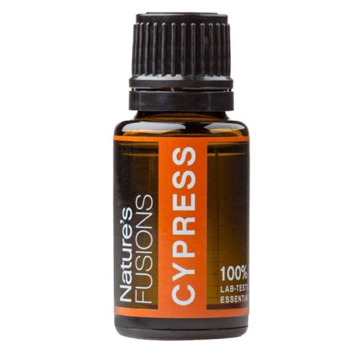 Bottled Cypress Pure Essential Oil by Nature's Fusions, 15ml, 100% natural with calming aroma for relaxation.