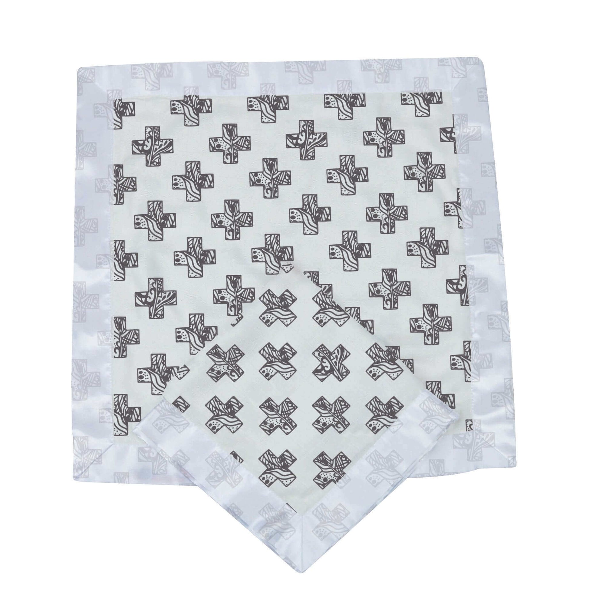 Nordic Stamp Bamboo Muslin Baby Blanket featuring a unique cross pattern, perfect for security and comfort for kids.