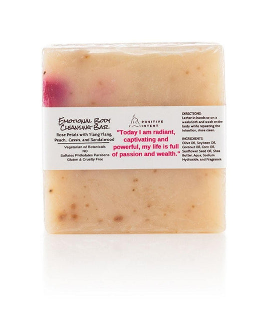 EMOTIONAL BODY Cleansing Bar with Rose Petals, Ylang Ylang, Peach, Cassis, and Sandalwood for wellness and wealth attraction.