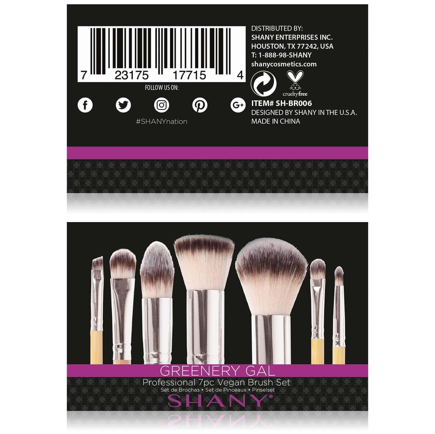 SHANY Greenery Gal 7pc Vegan Brush Set featuring professional brushes with bamboo handles and vegan bristles.