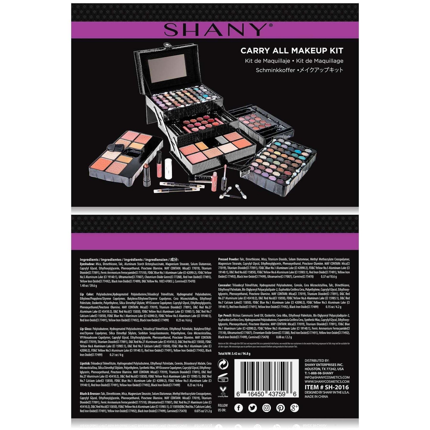 All in One Makeup Kit showing layered makeup products including eyeshadows, lip glosses, and lipsticks.