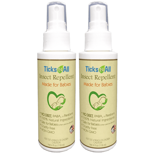 All Natural Insect Repellent for babies, 4oz bottles, safe formula against pests like mosquitoes and ticks, 2-pack.