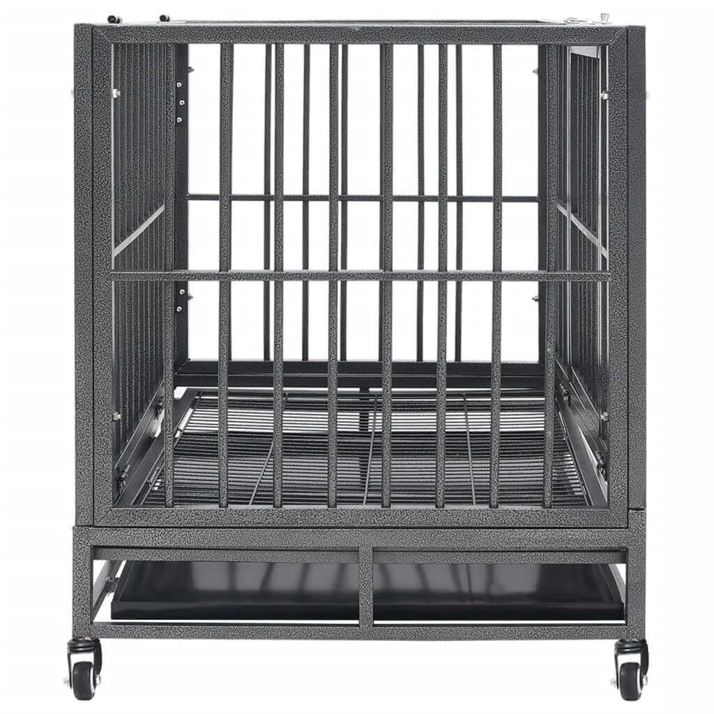 vidaXL dog cage with wheels, durable steel kennel featuring a detachable tray for easy cleaning.