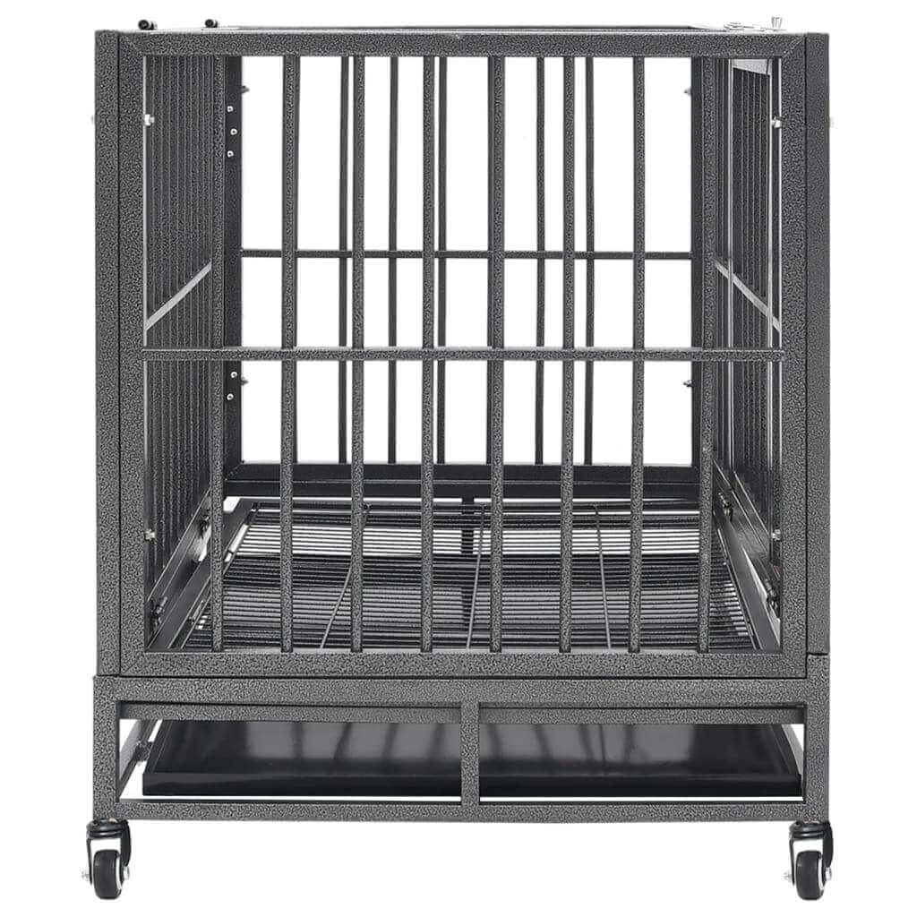 vidaXL dog cage with wheels, sturdy steel kennel designed for easy cleaning and safe pet enclosure, 36.2"x24.4"x29.9".