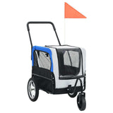 vidaXL Animals & Pet Supplies > Pet Supplies > Pet Strollers Grey and blue vidaXL 2-in-1 Pet Bike Trailer & Jogging Stroller Flag Dog Stroller Gray/Red