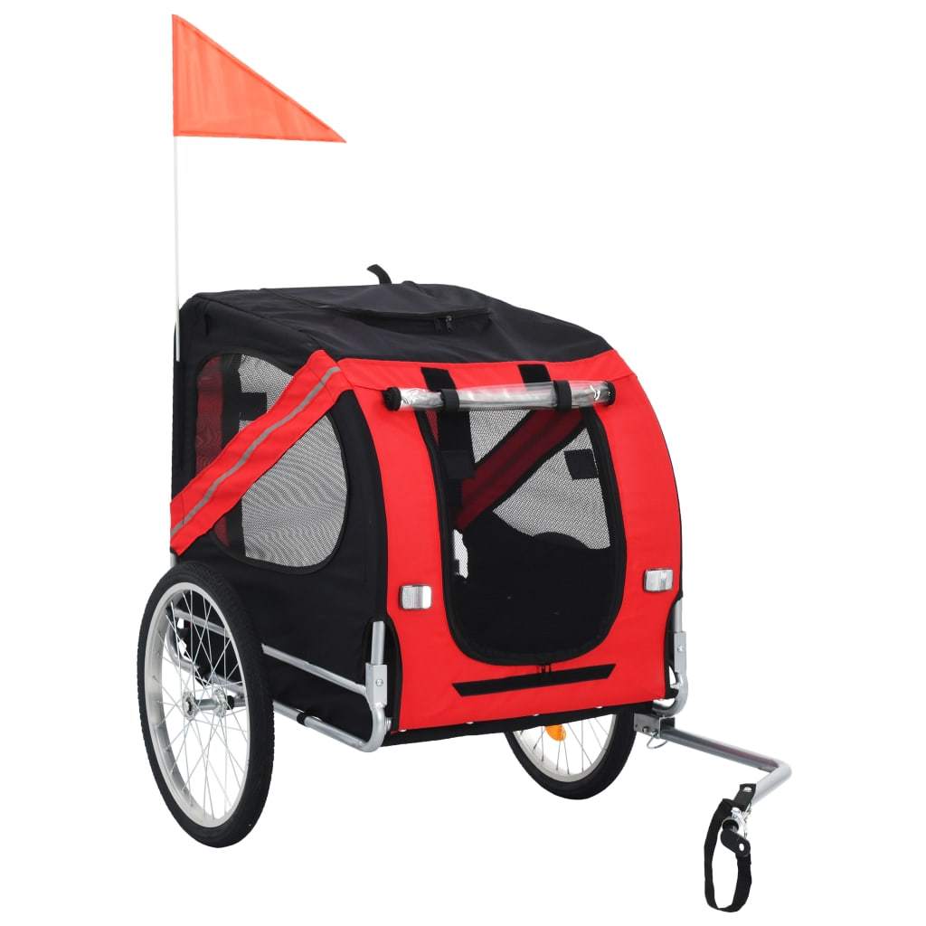 vidaXL dog bike trailer in orange and red, foldable and durable, perfect for biking with pets.