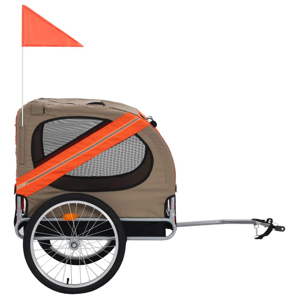 vidaXL dog bike trailer in orange/red, featuring a mesh window, sturdy frame, and reflective accessories for pet safety.