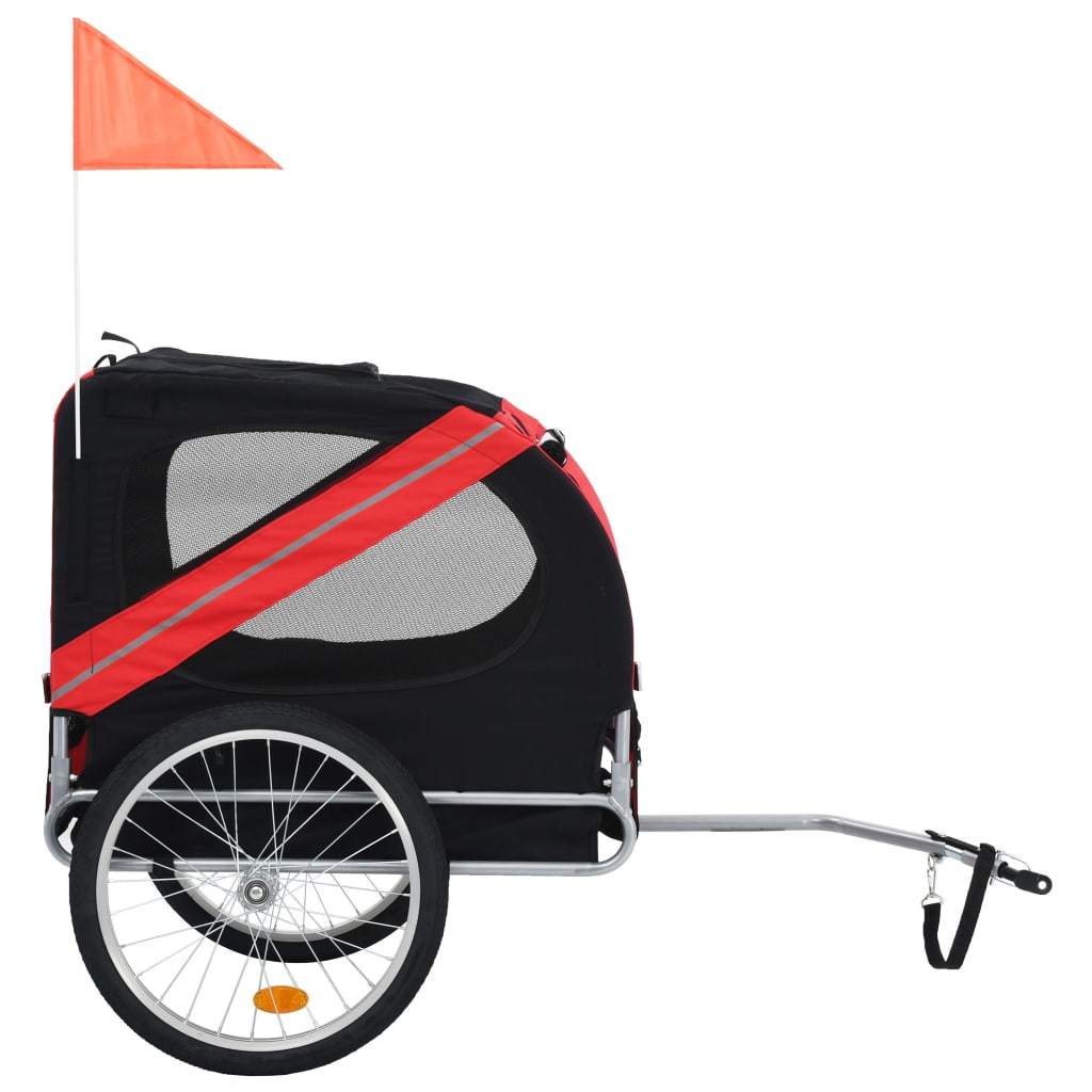 vidaXL dog bike trailer in orange and red with sturdy frame, mesh windows, and safety flag.