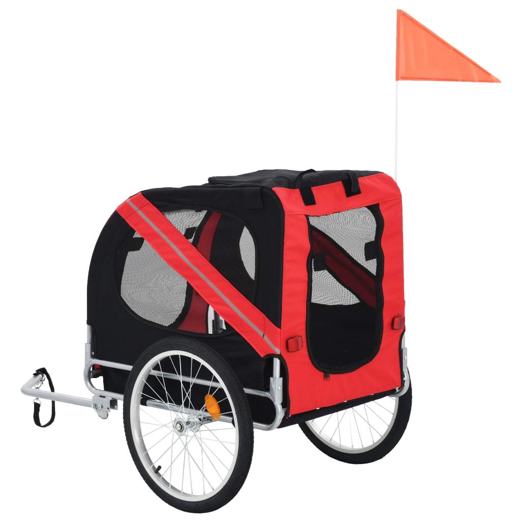 vidaXL dog bike trailer in orange and red with mesh windows and safety flag, perfect for pet biking adventures.