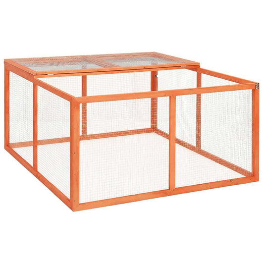 vidaXL Solid Firwood Rabbit Hutch outdoor pet cage with steel wire grid, ideal for small animals.