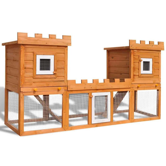 vidaXL Outdoor Large Rabbit Hutch with two cozy layers for pets, featuring safety mesh and wooden construction.