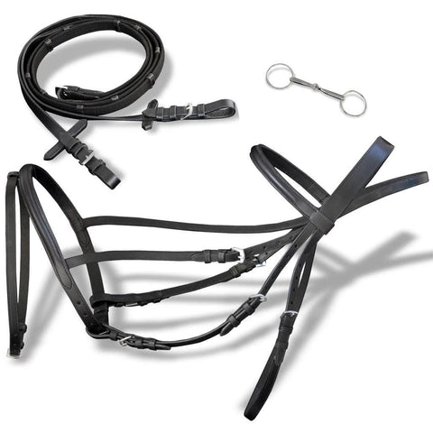 vidaXL Sporting Goods > Outdoor Recreation > Equestrian > Horse Tack > Bridles vidaXL Flash Bridle with Reins and Bit Leather Black Pony